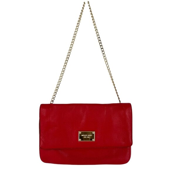 Michael Kors Red Pebbled Leather Envelope Clutch Shoulder Bag - Picture 6 of 7